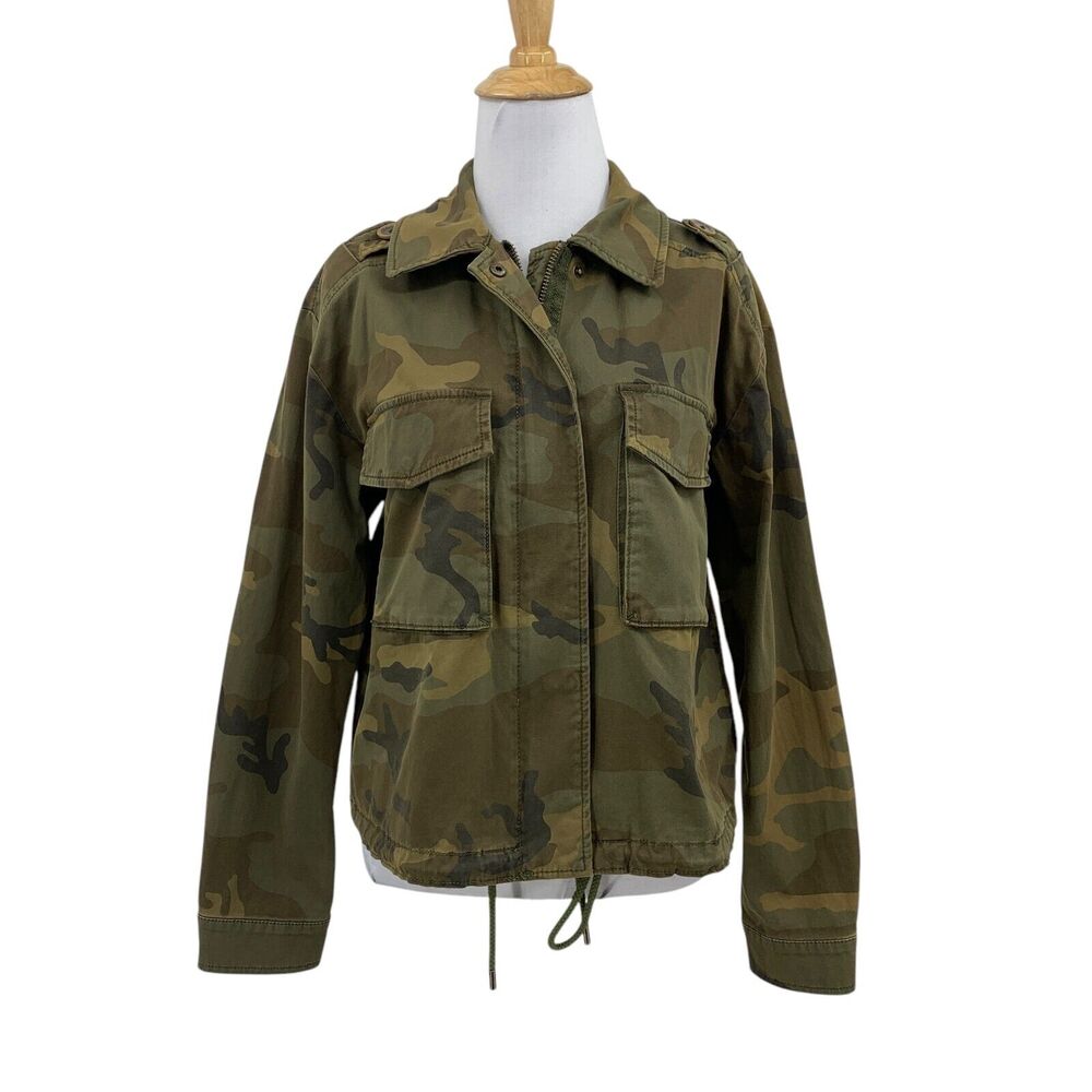 Sanctuary Jacket Womens XS Extra Small Camo Cinch Hem Pockets Stretch Military